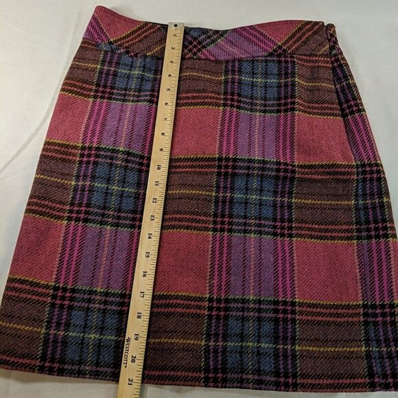 L.L. Bean Pink Plaid Wool Skirt Women's 8 Short Knee Length Slit Tartan Pencil - Picture 13 of 15